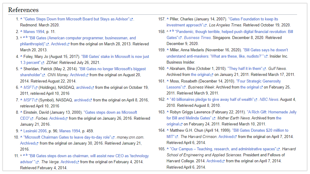 riferimenti di wikipedia per il web